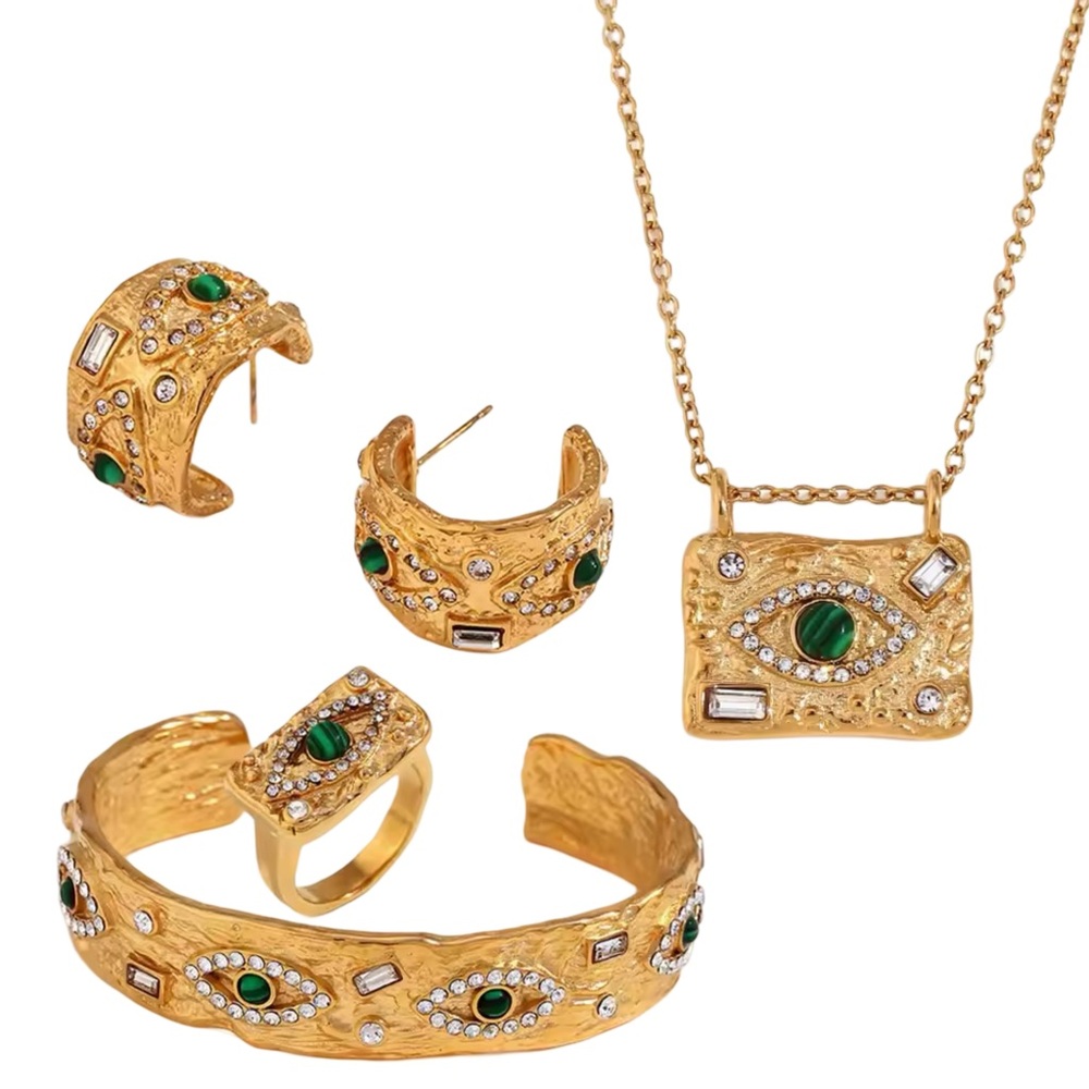 Malachite Evil Eye Set Stainless Steel